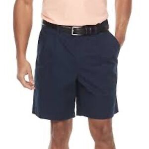 Croft & Barrow Mens Navy Blue Microfiber Double Pleat Shorts Size 40